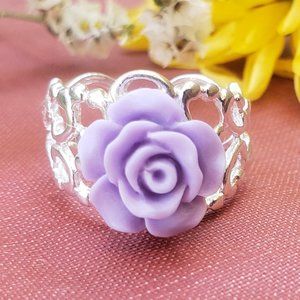 Silver Lavender Rose Lace Ring